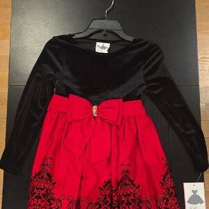 Rare Editions Black and Red Velvet Dress with Bow